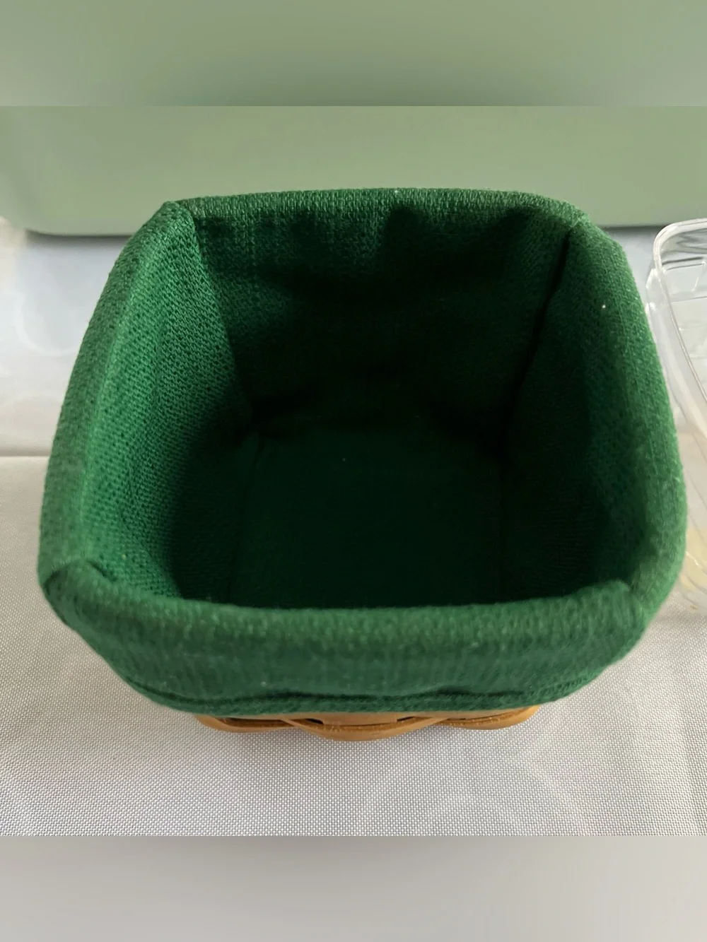 Longaberger TEASPOON Basket w/Hunter Green liner, plastic protector & lid #18432
